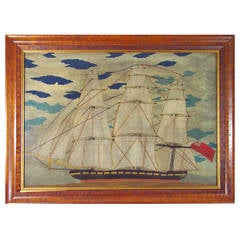 Victorian Sailor's Woolwork Woolie Large Picture of a Ship. 8