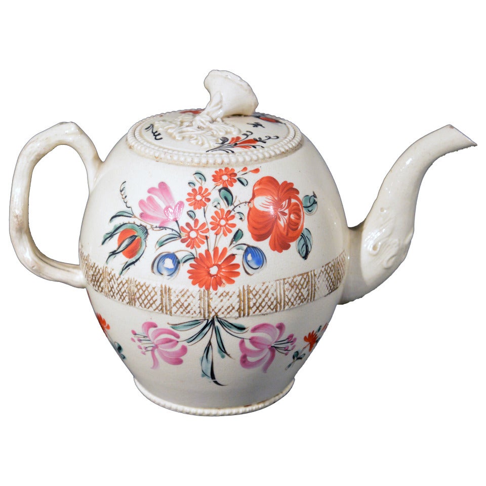 An English Creamware Botanical Teapot and Cover at 1stDibs