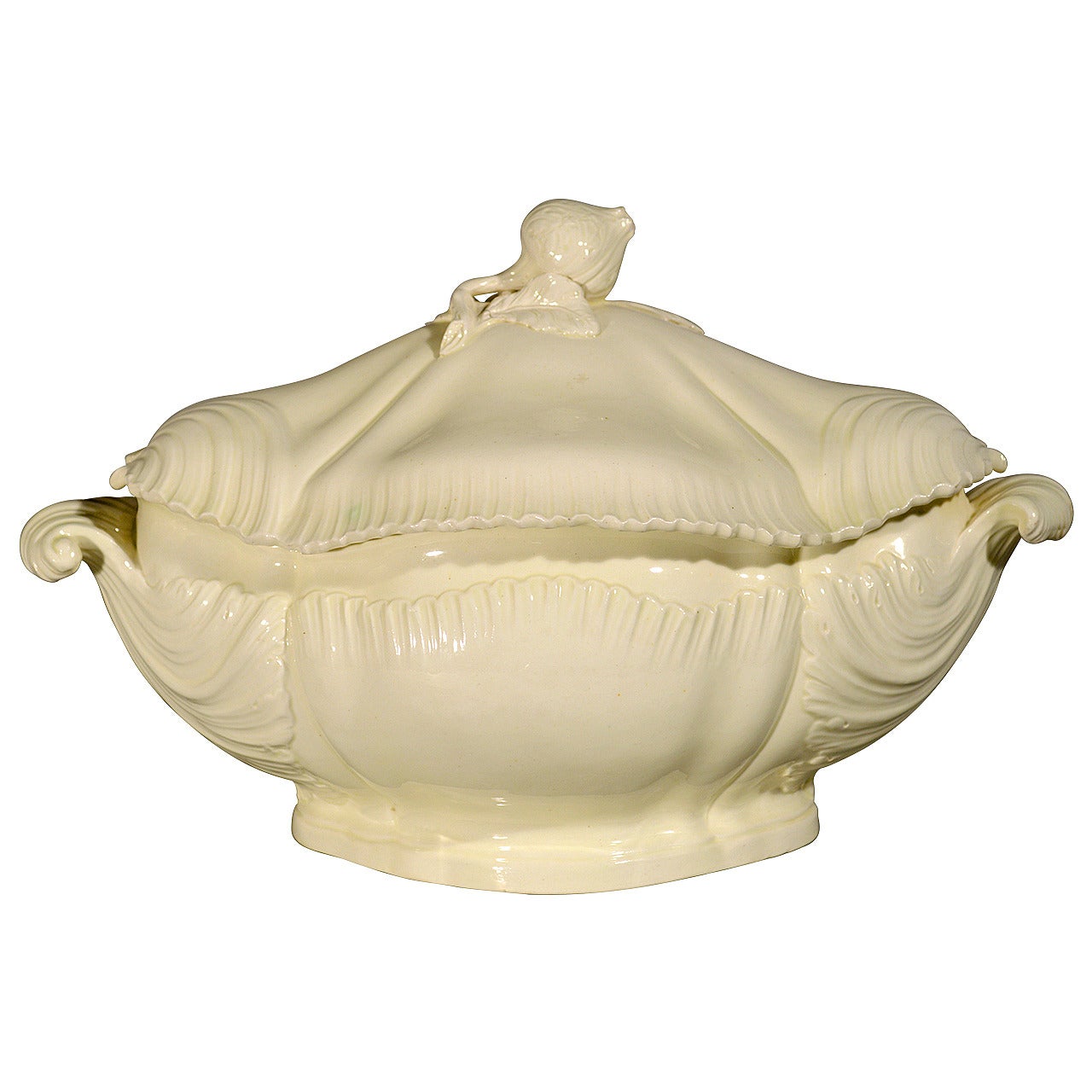 English Creamware Pottery Rococo Shell-Form Soup Tureen and Cover, 18th-century.