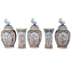 A Garniture of Large Dutch Delft Vases