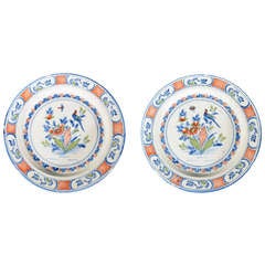 Antique A Pair of English Delftware Dishes with Distinctive Orange Diaper