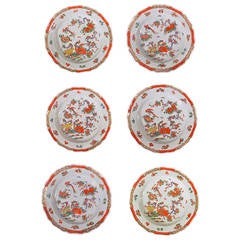 Antique Set of Six First Period Worcester Porcelain Plates in the Phoenix Pattern