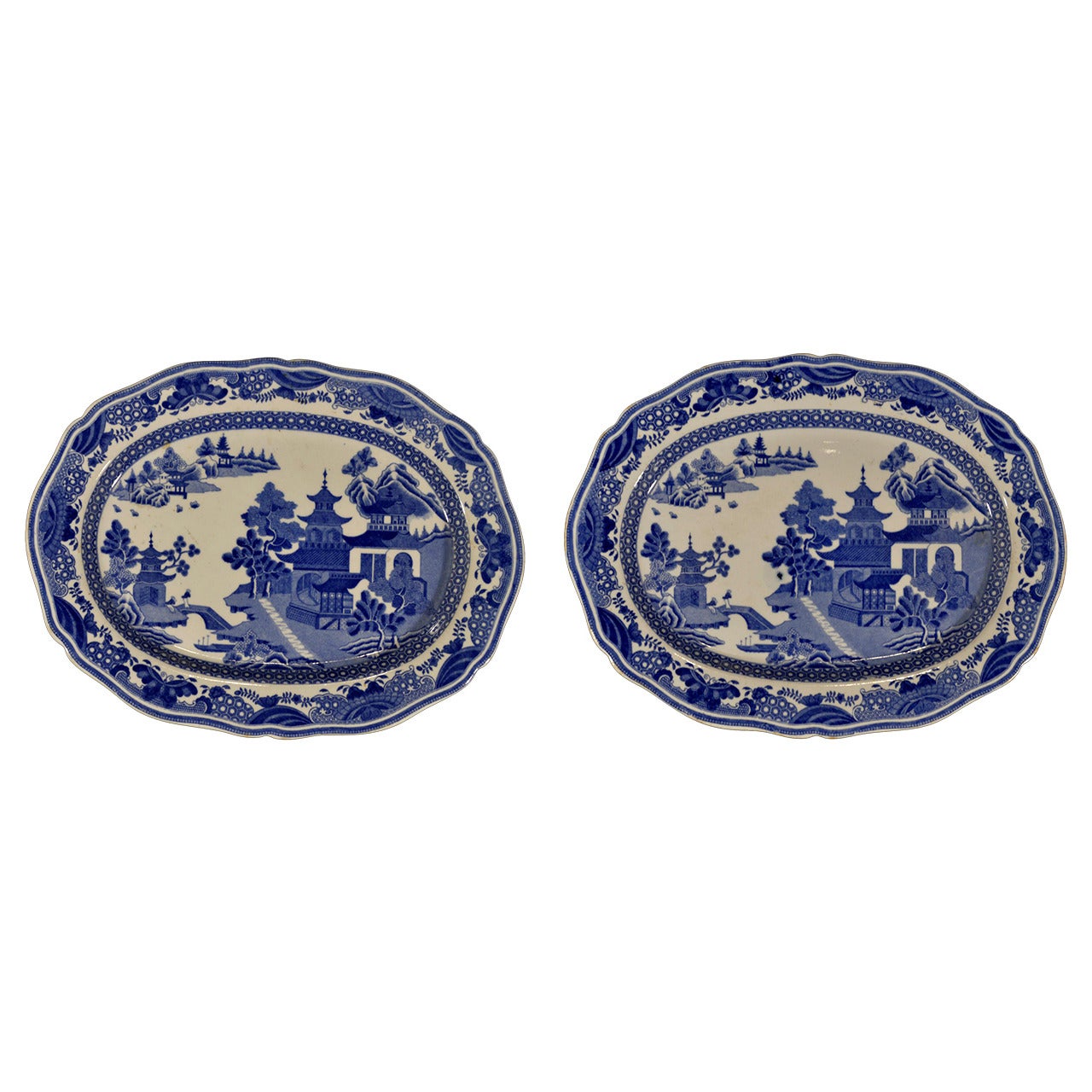 Staffordshire Chinoiserie Pearlware Underglaze Blue Dishes