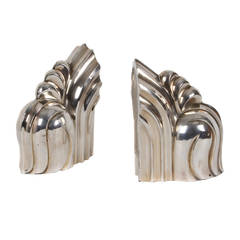 Pair of American Art Moderne Chromed Metal Bookends, circa 1940s