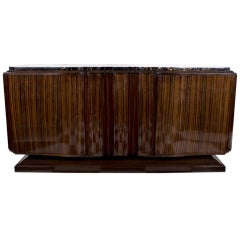 French Art Deco Period Macassar and Marble Buffet, c. 1925, 87" long