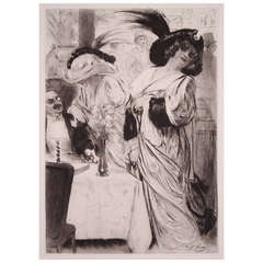 "Les Bars, " a Belle Epoque Etching by Almery Lobel-Riche 1913
