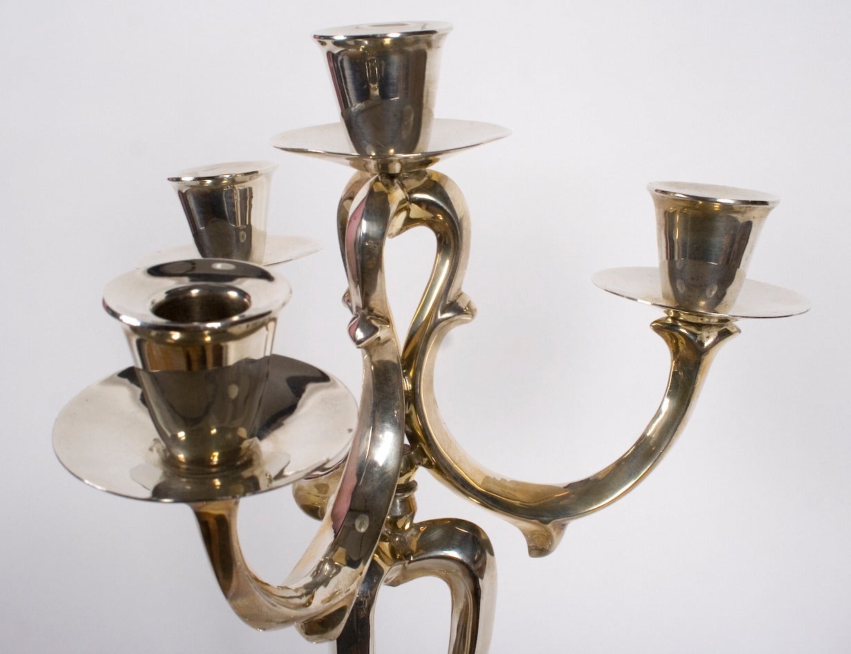 Mexican Pair of Sterling Silver Candlesticks from Mexico, Early 20th Century