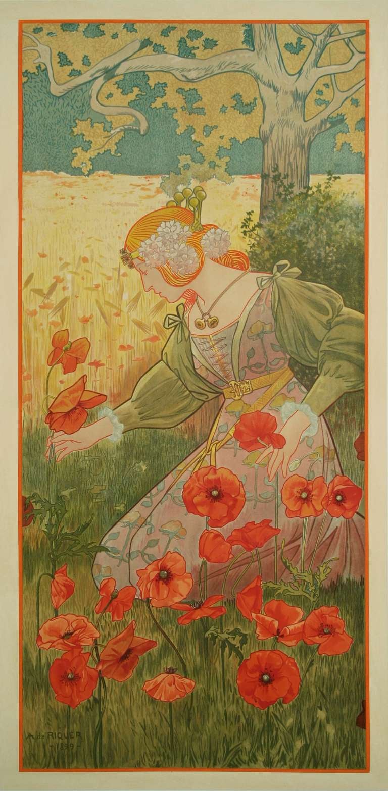 Set of Four Spanish Art Nouveau Period Lithographs by De Riquer, 1899 For Sale 1