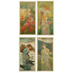 Set of Four Spanish Art Nouveau Period Lithographs by De Riquer, 1899
