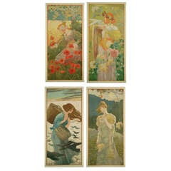 Ensemble de quatre lithographies espagnoles d'époque Art nouveau par De Riquer, 1899