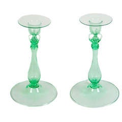 Pair of Italian Venini Blown Glass Candlesticks, c. 1920
s Pair of Italian Venini Blown Glass Candlesticks, c. 1920
s