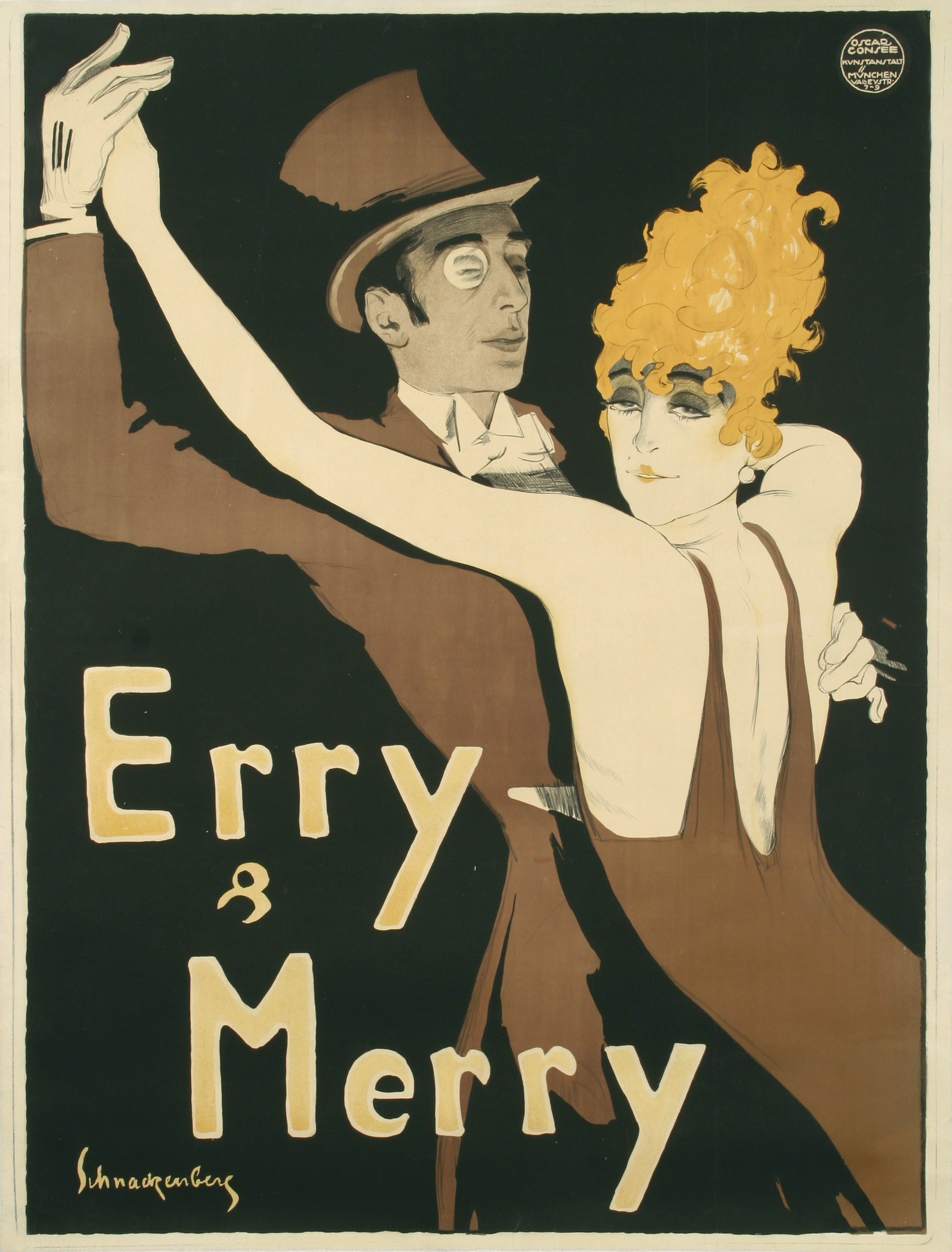 Walter Schnackenberg German "Erry & Merry" Dance Team Poster, 1912 - Rare