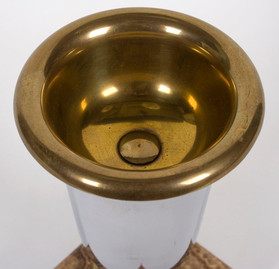 20th Century Pair of Decorative Brass Vessels with Multi Stone Base, circa 1940 For Sale