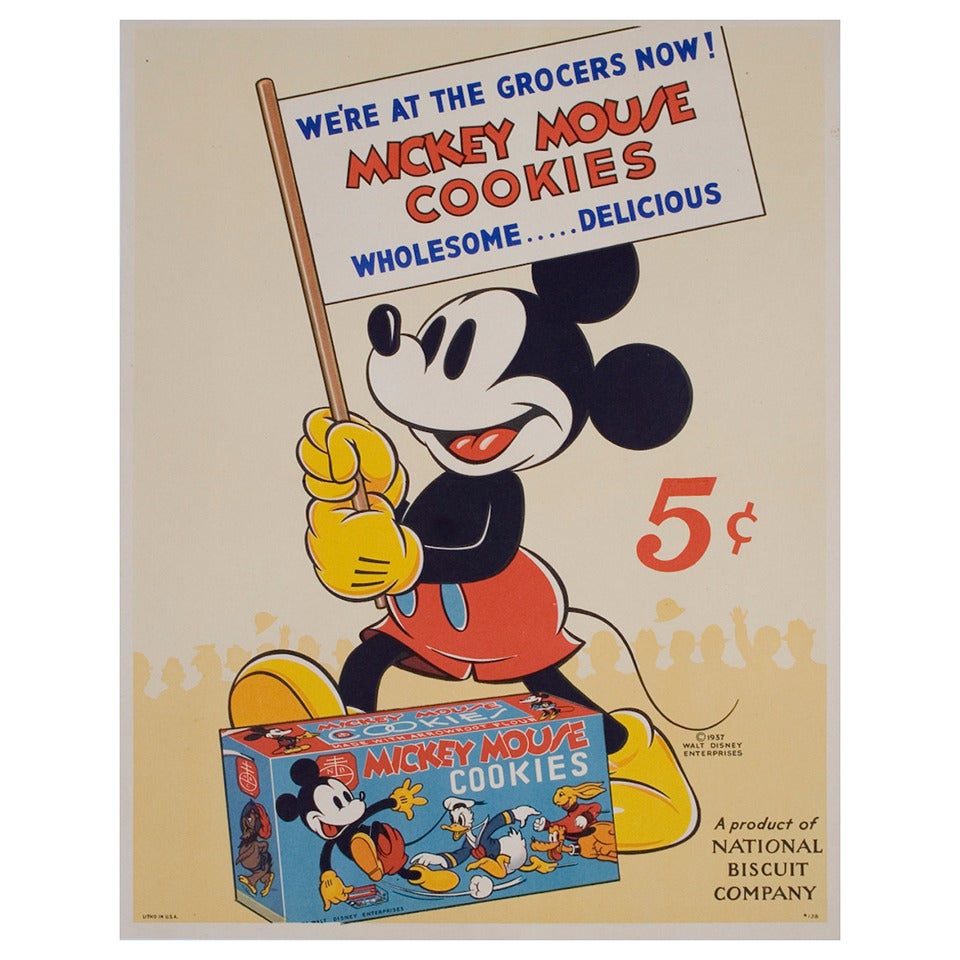 Vintage American Mickey Mouse Poster, 1937 For Sale