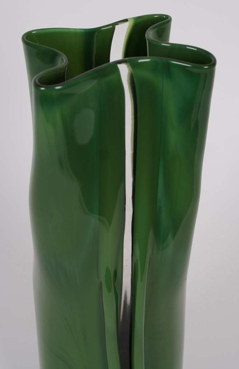 Tony Zuccheri Twisted Glass Vase with Clear Panels, c. 1960