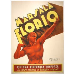 Vintage "Marsala Floria, " an Italian Wine Poster by Plinio Codognato, 1951