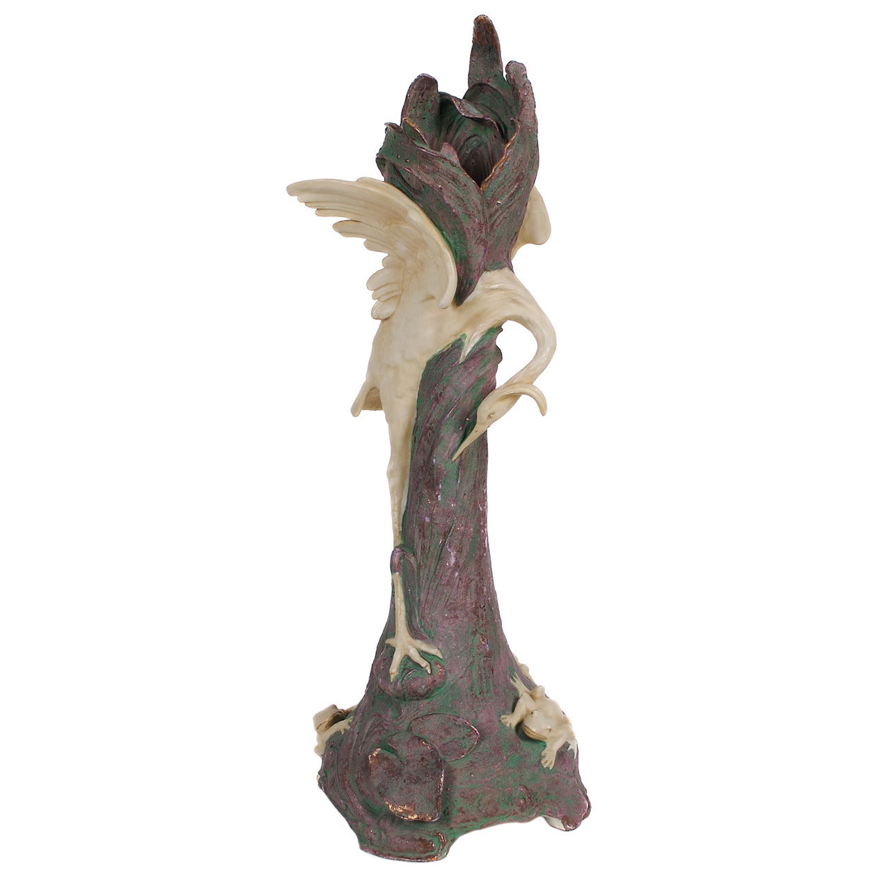 Austrian "Heron and Frog" Porcelain Vase by Ernst Wahliss, circa 1899-1900