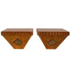 Pair of French Mahogany Wooden Shelves with Carved Decoration, circa 1930s