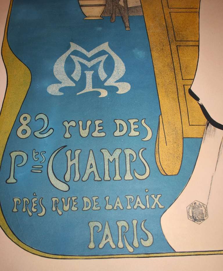 A rare French Belle Epoque Period Poster by Maurice Biais, 1901. This piece advertises the home furnishing store 