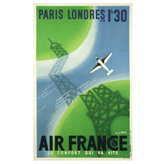 French Art Deco Period Airline Travel Poster by Roger de Valerio, 1936