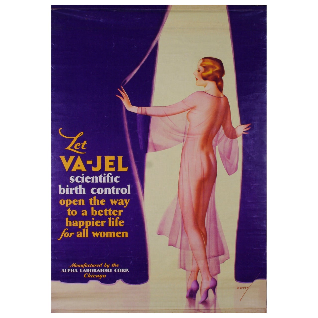 American Birth Control Advertisement Poster by George Petty, circa 1940 For Sale
