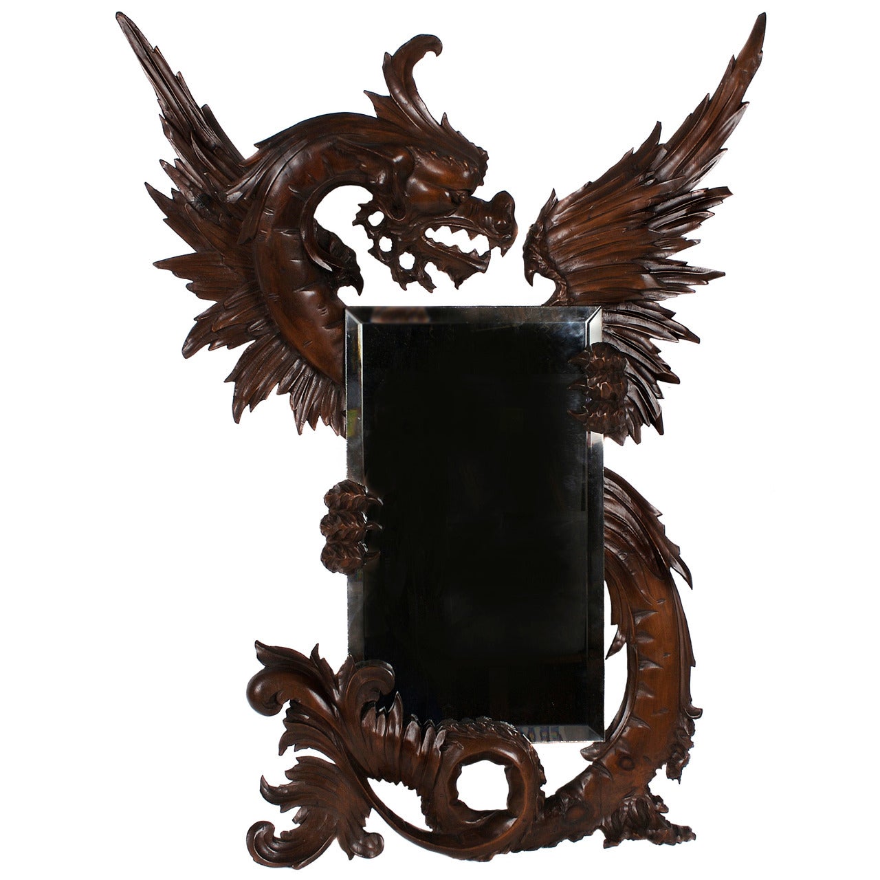 French Carved Walnut "Dragon Mirror" Attributed to Gabriel Viardot