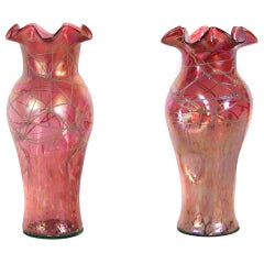 Antique Pair of Czechoslovakian Iridescent Glass Vases, Probably Kralik