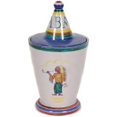 Hand-Painted German Ceramic Tobacco Jar, Early 20th Century