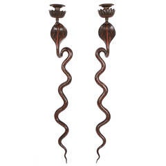 Pair of French Egyptian Revival Bronze Cobra Wall Sconces