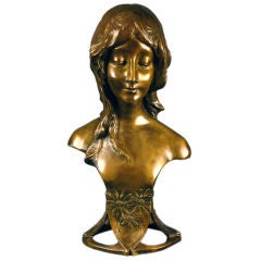 French Art Nouveau Period Bronze Bust by Paul-Lucien Bessin, Early 20th Century