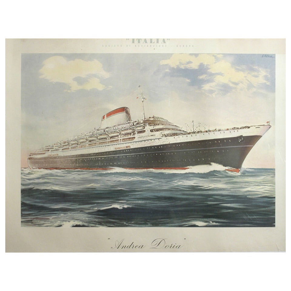 Italian Poster for Ocean Liner "Andrea Doria" by Giovanni Patrone, circa 1953 For Sale