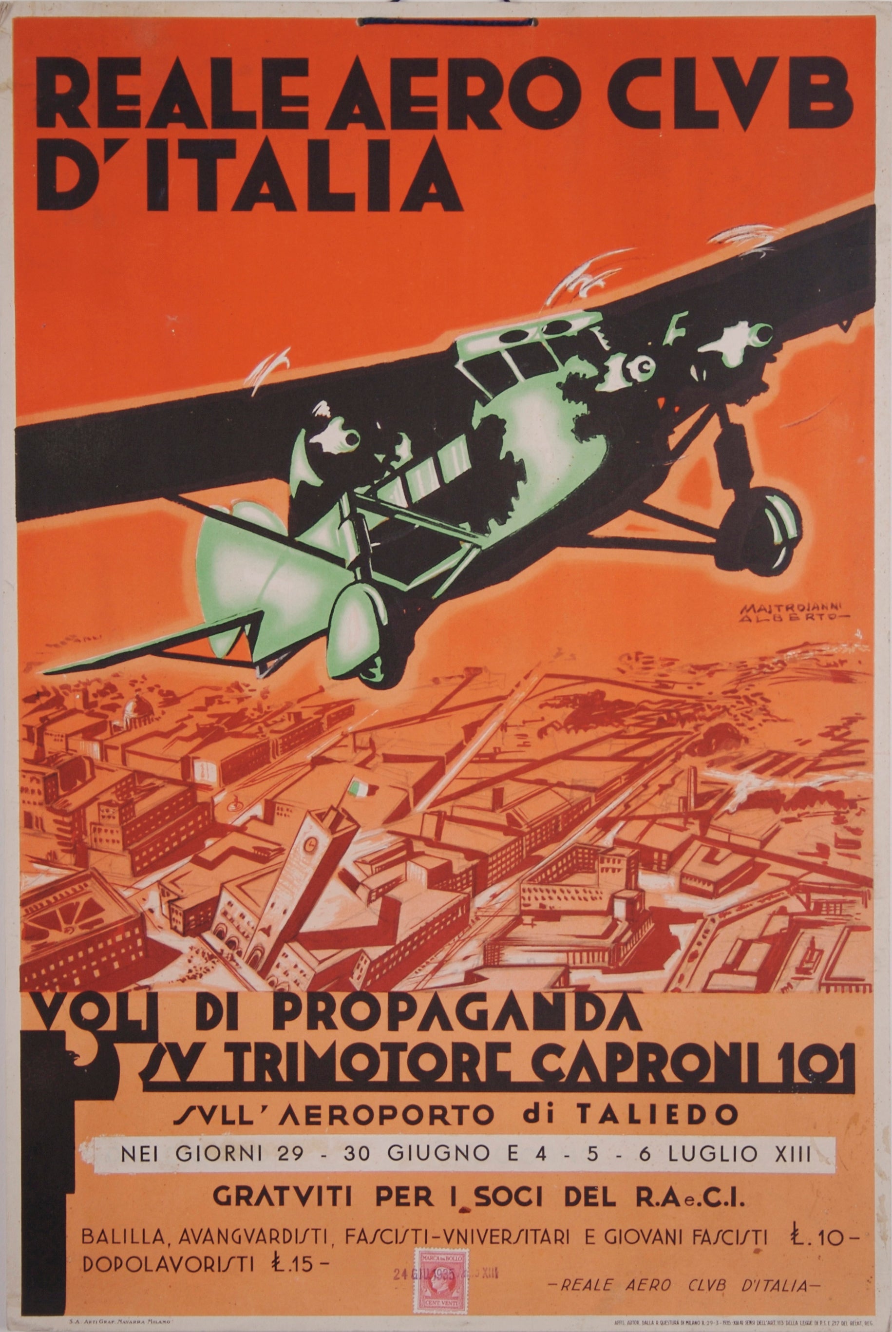 Italian Futurist Aviation Poster by Alberto Mastroianni, 1935