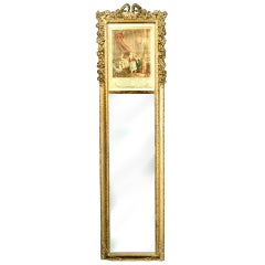 Antique Victorian Period Mirror with Framed Lithograph After S. Freudeberg, c. 1850