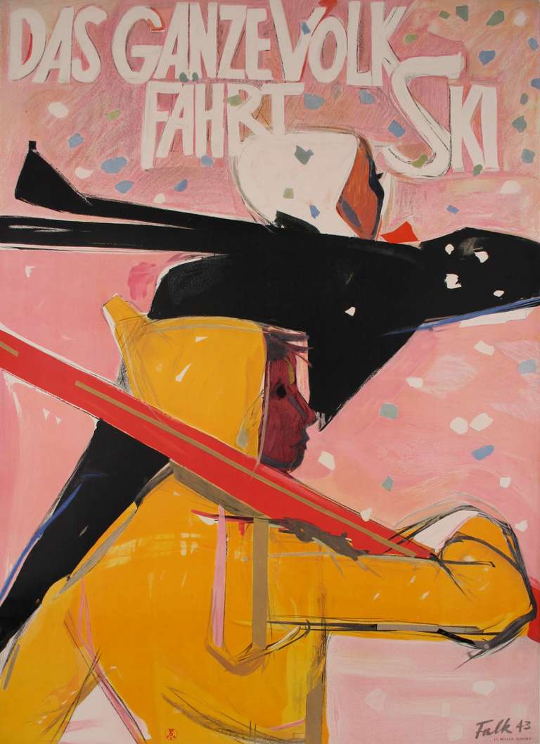 Vintage Swiss Ski Poster by Hans Falk, 1943