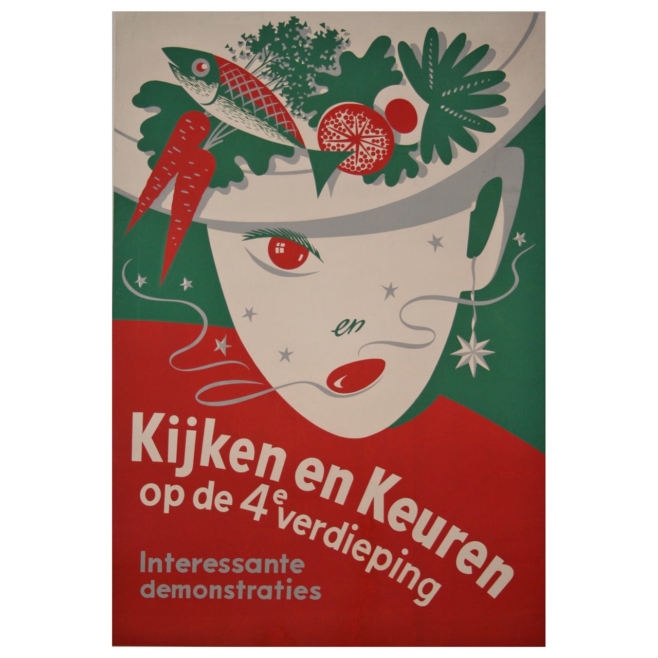 Vintage Dutch Cooking Demonstration Poster, circa 1960 For Sale