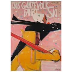 Vintage Swiss Ski Poster by Hans Falk, 1943