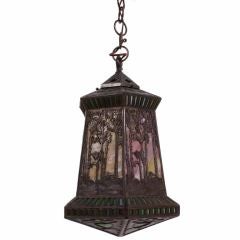 American Art Nouveau Period Teroca Sunset Palm Hanging Lamp by Handel, c. 1900 6
