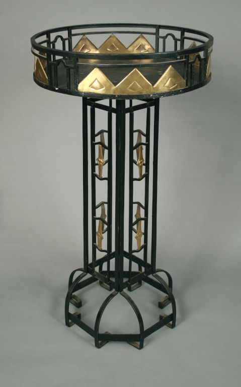 Austrian Secessionist plant stand, circa 1910. Anodized metal and brass.