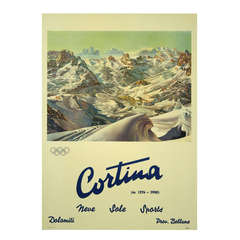 Vintage Italian Poster for the Cortina Winter Olympics of 1956