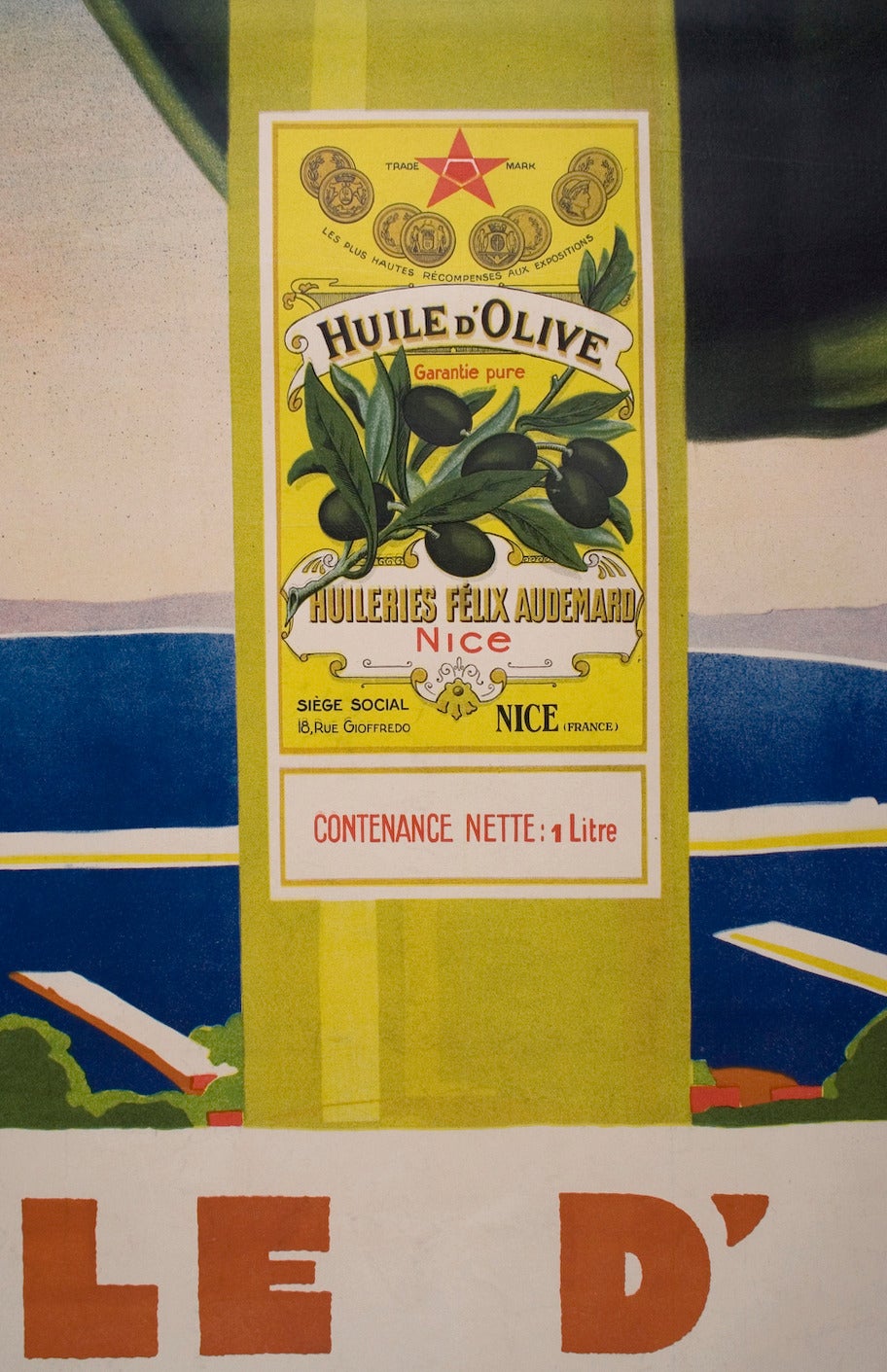 A striking two sheet French Art Deco period poster by Jean Mercier, 1928. This is an advertisement for Audemard olive oil produced in Nice, France.

Jean-Adrien Mercier (1899-1995) produced some of the most memorable French poster designs from the