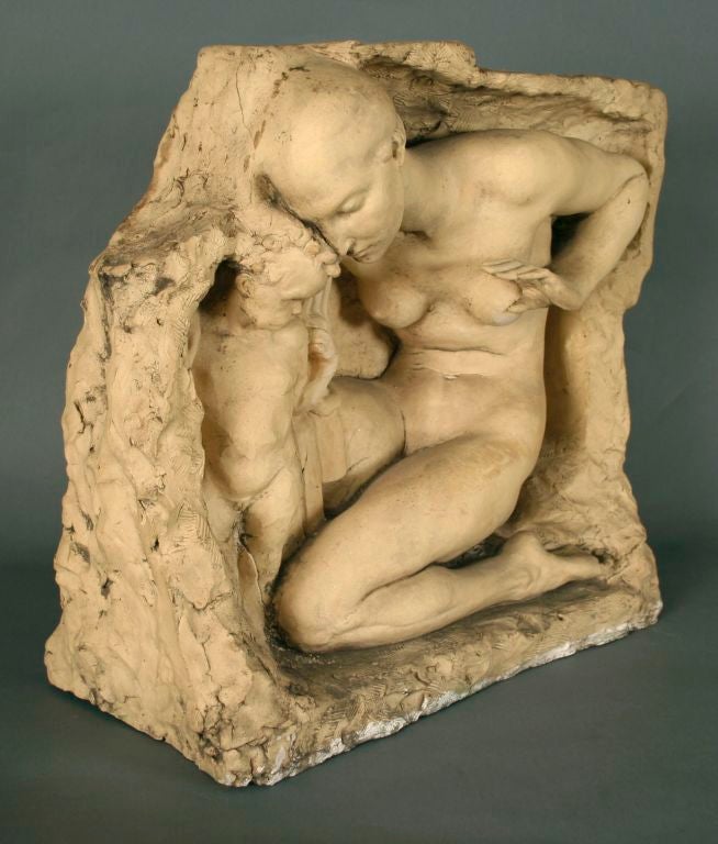 American Nude with Child Terra Cotta Sculpture by Edgardo Simone, 1937 For Sale
