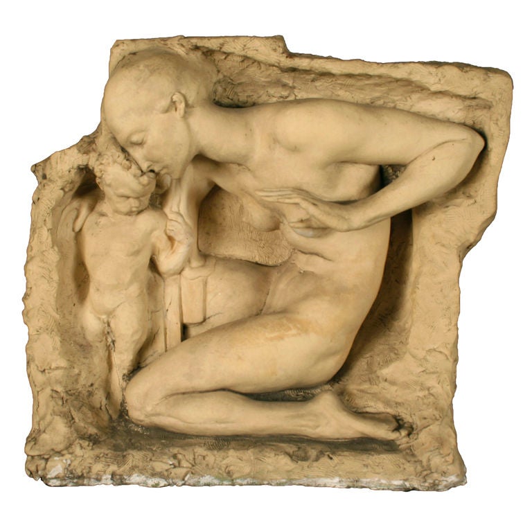 Nude with Child Terra Cotta Sculpture by Edgardo Simone, 1937 For Sale