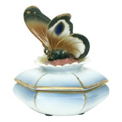 German Sitzendorf Porcelain Butterfly Trinket Box, circa 1940