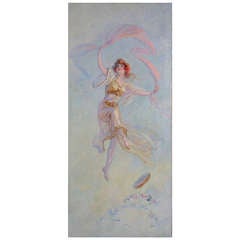 Antique "Dancer with Tambourine, " Oil Painting by Rene Pean, early 1900s