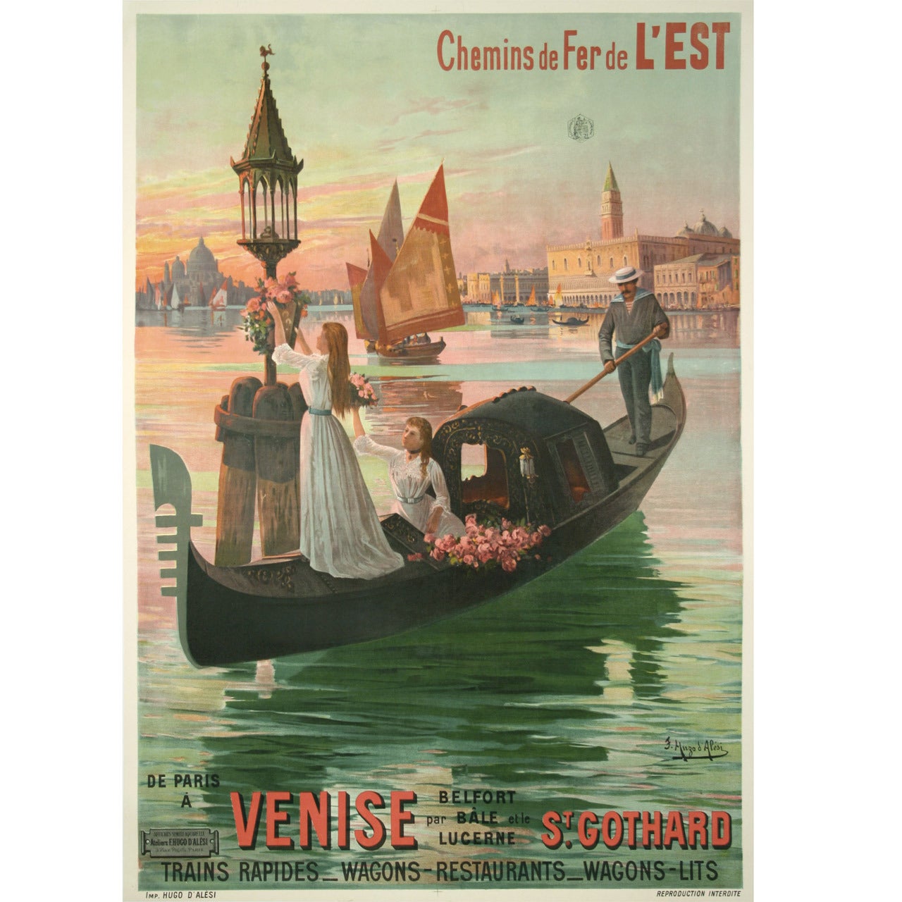Affiche de voyage d'époque Art nouveau français par Hugo D'Alesi, 1890
