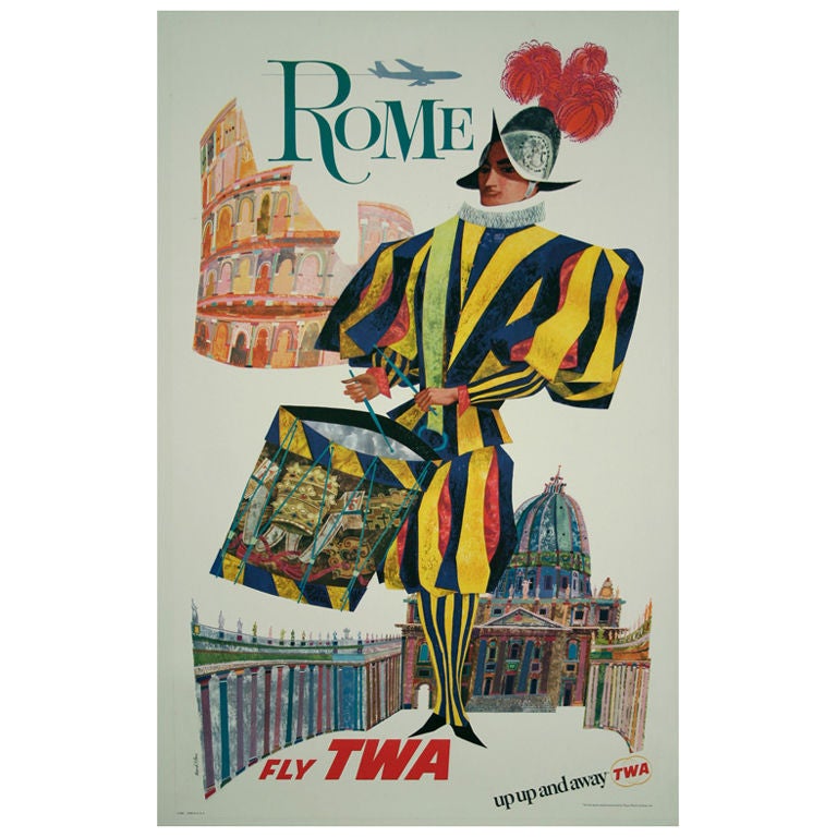 Vintage TWA Travel Poster by David Klein For Sale