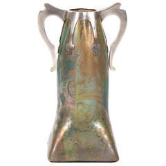Clement Massier Art Nouveau Period Ceramic Vase with Silver Mount, circa 1900