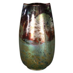 Clement Massier Handpainted Vase with Iridescent Glaze
