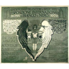 Italian Liberty Period Poster by Mataloni for Black and White Art Exhibit, 1902