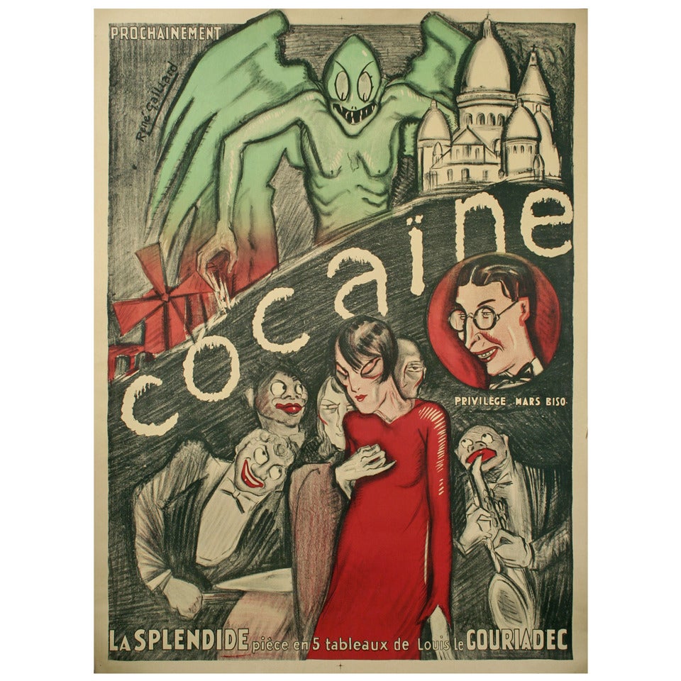 "Cocaine, " a French Art Deco Period Theater Poster by Gaillard, c. 1925